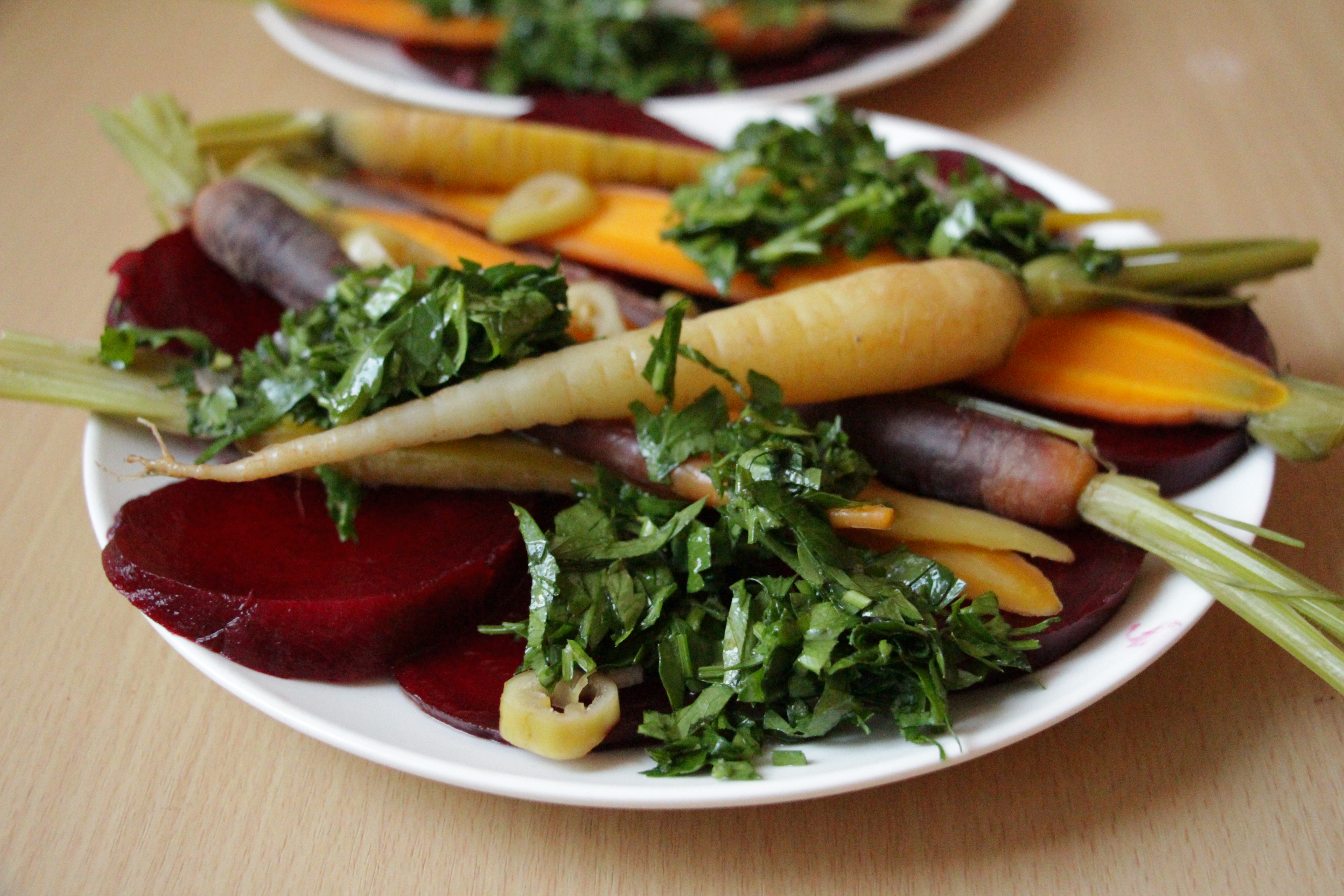 carrots and beets with chimichurri