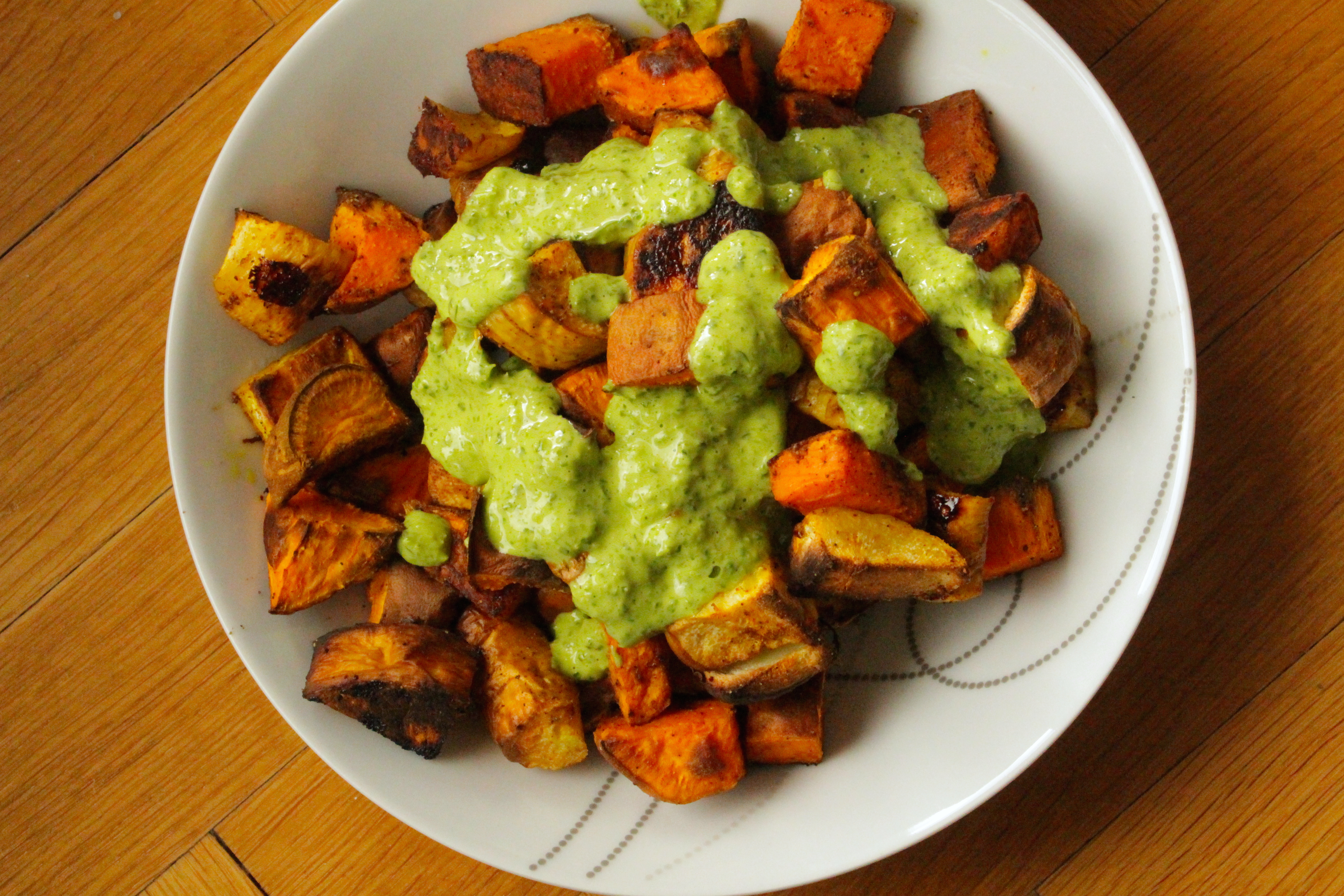 sweet potatoes with parsley sauce