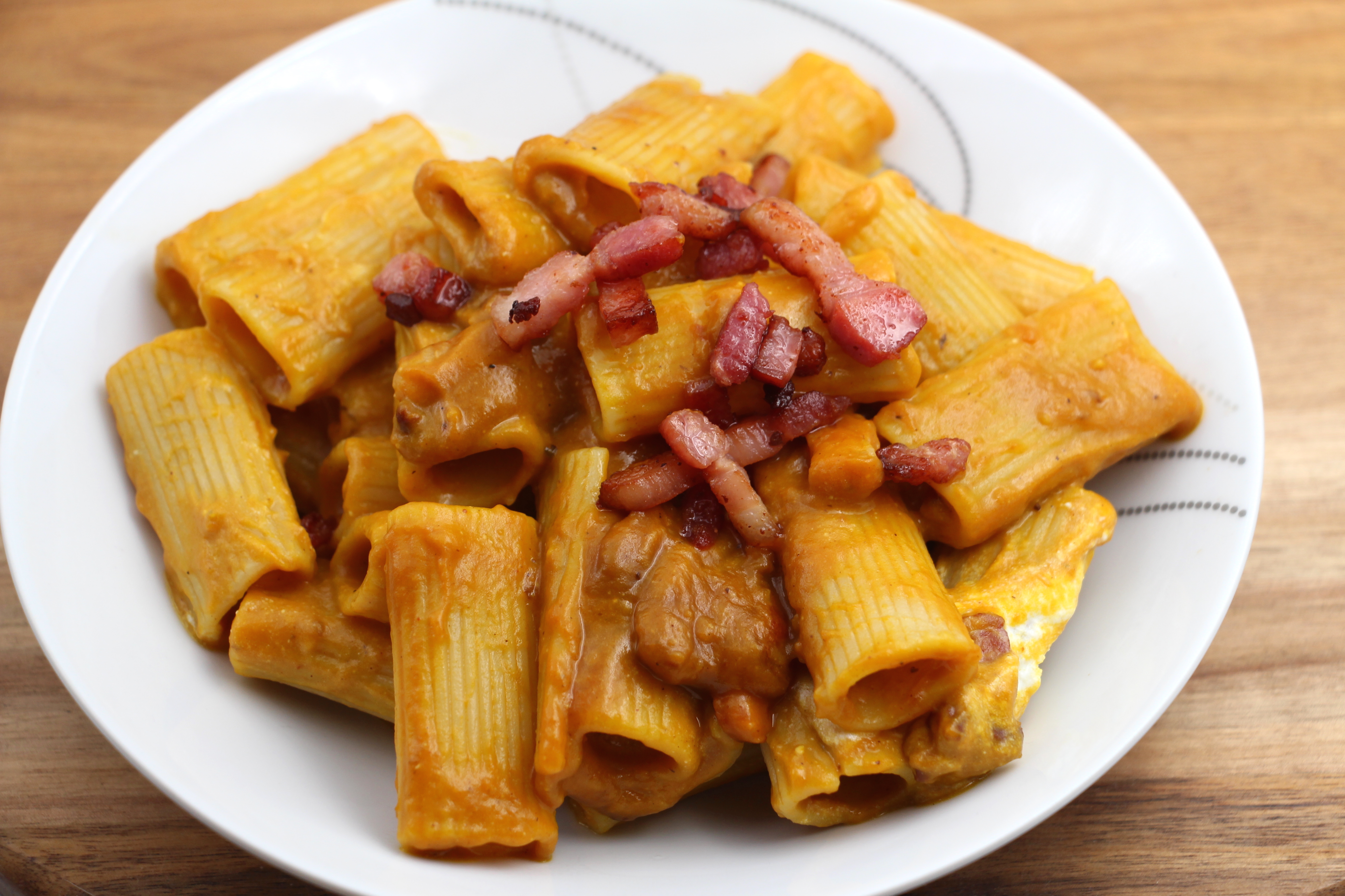 Pumpkin Pasta With Goat Cheese And Bacon Tomato Kumato